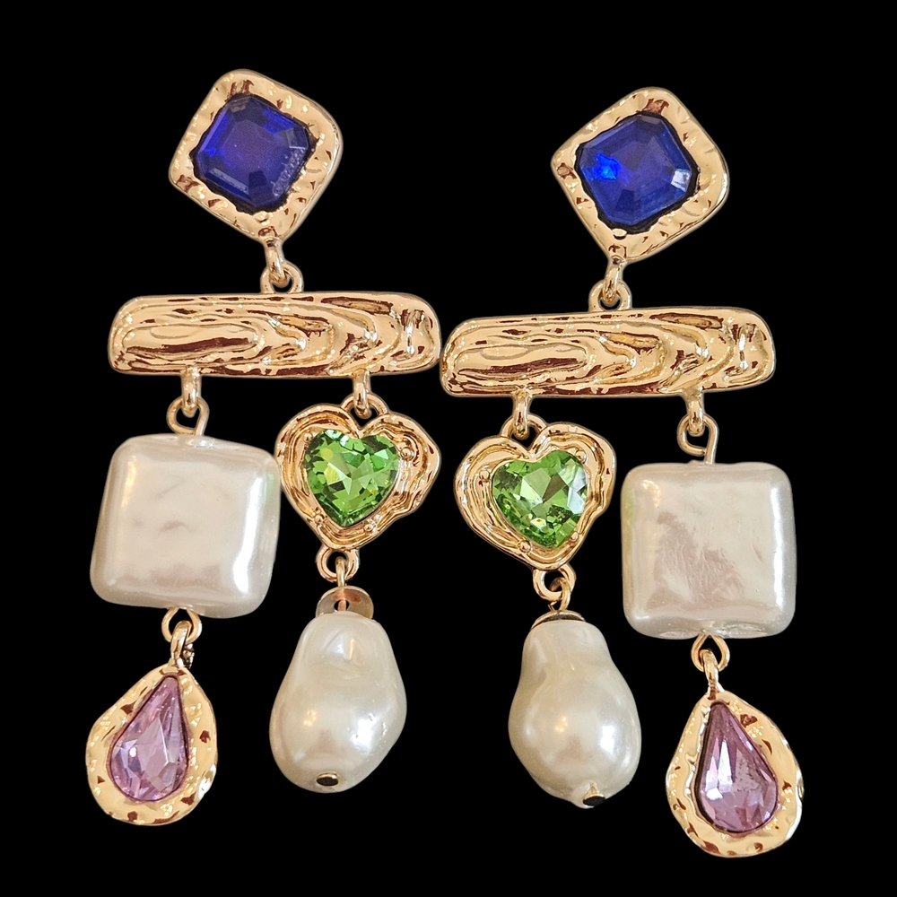 NWT - Elegant Gold and Multicolor Dangle Earrings